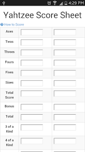 Yahtzee Score Sheet