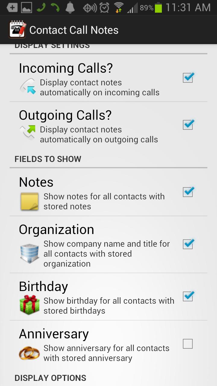 Contact Call Notes Screen 2
