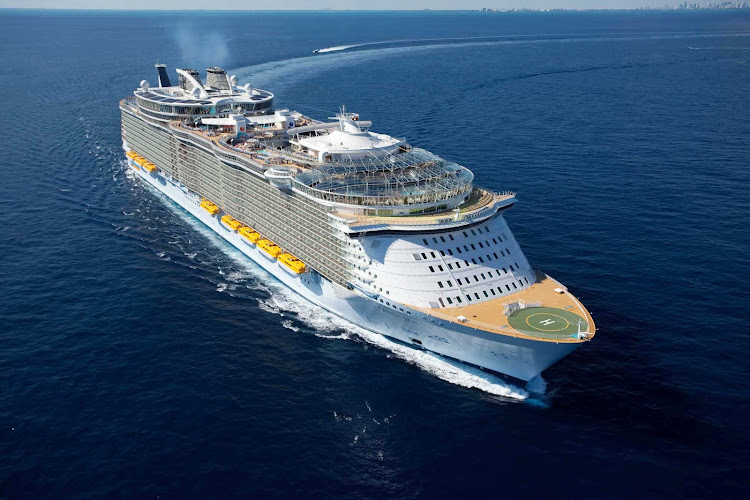 An aerial view of Royal Caribbean's Oasis of the Seas, which sails to the Eastern and Western Caribbean and Western Mediterranean, including Barcelona, Rome and Naples.