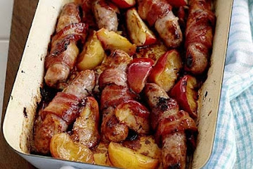 Sticky apple, sausage & bacon
