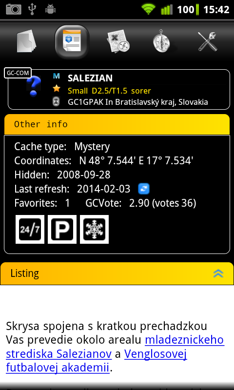    Columbus (geo,open)caching app- screenshot  