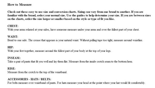 Guide Clothing Size Conversion