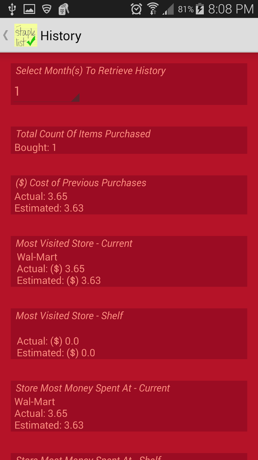 Staple List Screen 1