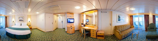 Liberty-of-the-Seas-accessible-suite - Liberty of the Seas' accessible suites have twin beds that can convert to a Royal King, wider doorways and turning space, roll-in showers and other modified amenities.