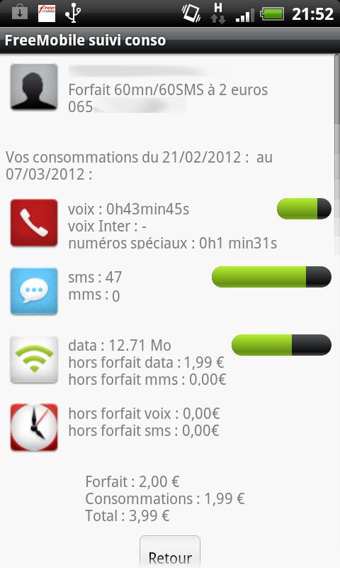Android application FreeMobile Suivi Conso screenshort