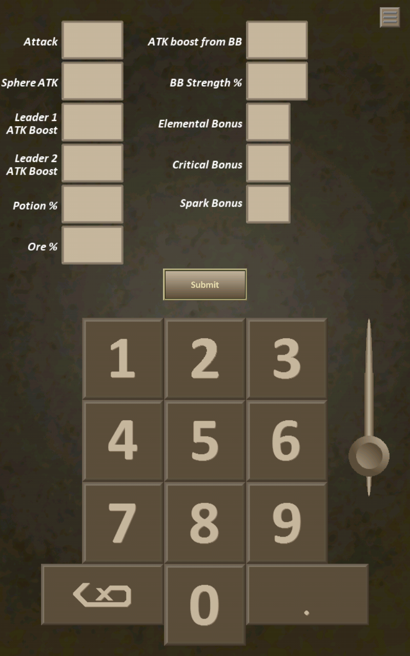 DMG Calculator: Brave Frontier Screen 1