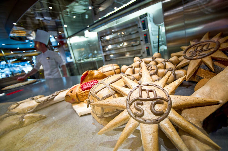 The evocative scent of freshly baked breads and pastries fills the air at MSC Preziosa's Bakery Corner.