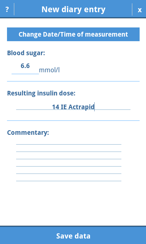 Diabetes Manager (mmol/l) Screen 3