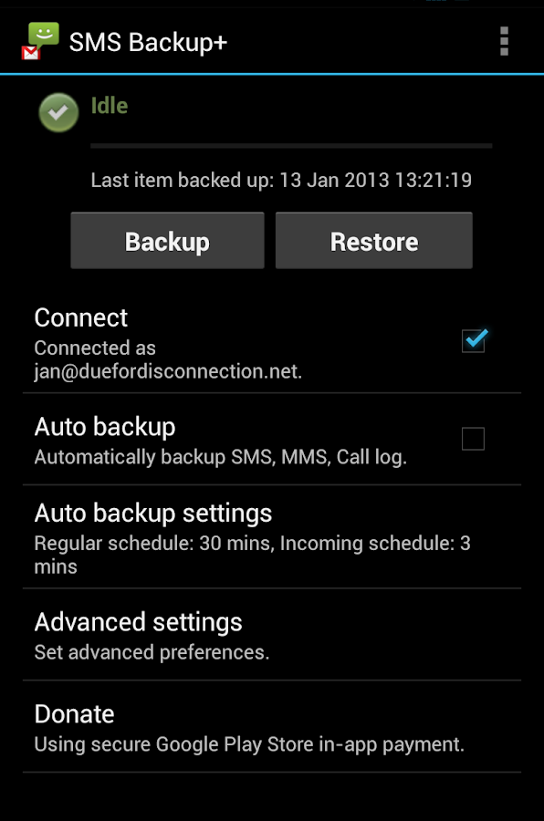 SMS Backup +: captura de pantalla