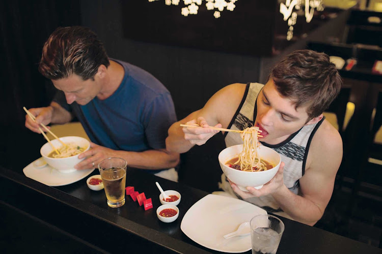 Chow down on some warm broth and tasty oriental noodles served at Shanghai's Noodle Bar aboard Norwegian Breakaway. 