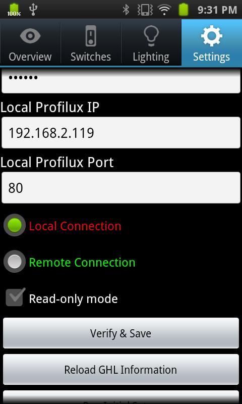 Android application myProfilux screenshort