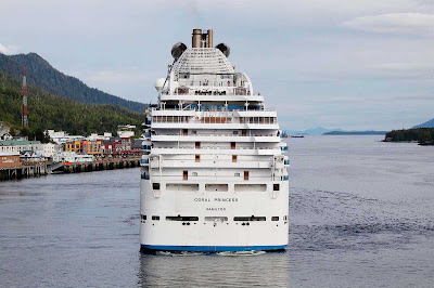 Coral Princess pulls away from the pier in Ketchikan, Alaska. 