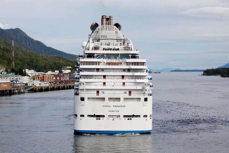 Coral Princess pulls away from the pier in Ketchikan, Alaska. 