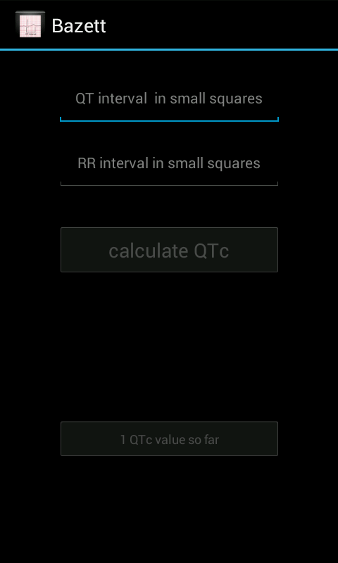 Android application Bazett QTc Calculator screenshort
