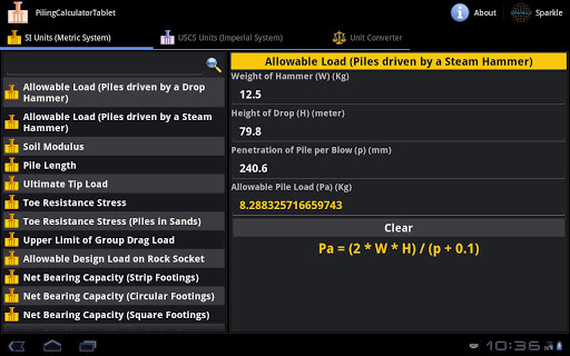 Piling Calculator Tablet