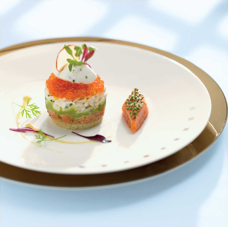 The Smoked Salmon & Peeky Toe Crab Parfrait served in the dining room of Celebrity Cruises's Murano.