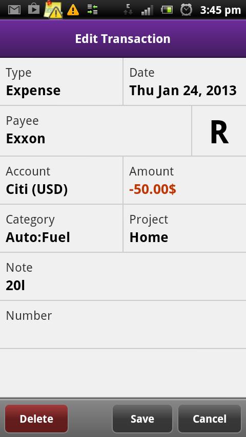 Cash Organizer Screen 2