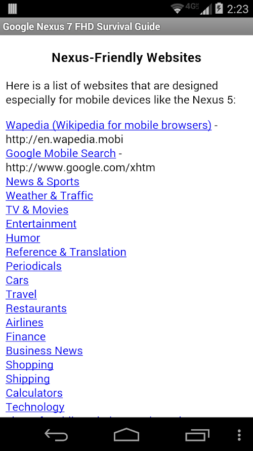 Android application Nexus 5 Survival Guide screenshort