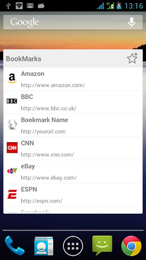 Bookmarks Android 3.0+