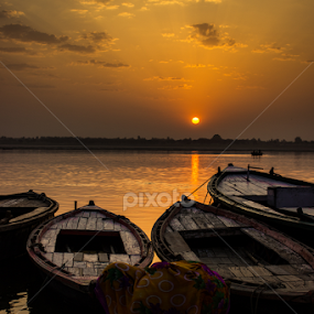 Morning in Varanasi by Akash Dubey - Transportation Boats