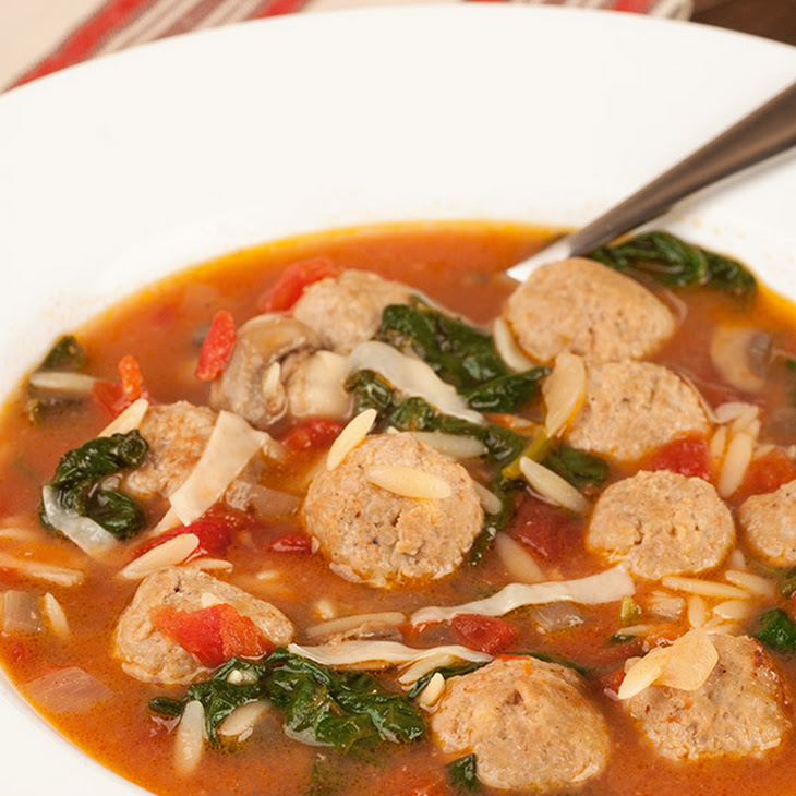 and meatball Soup chicken Spinach with with  Meatball orzo soup Chicken Orzo