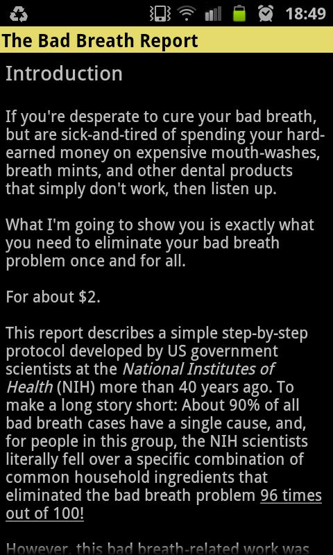 The Bad Breath Report Screen 2