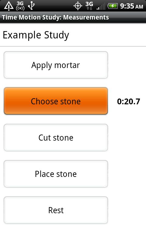 Android application Time Motion Study screenshort