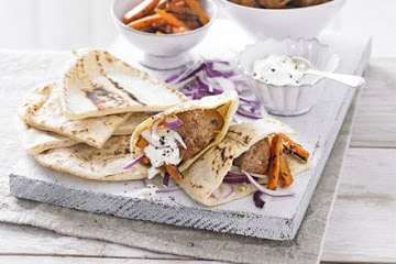Harissa turkey kofta & carrot pittas