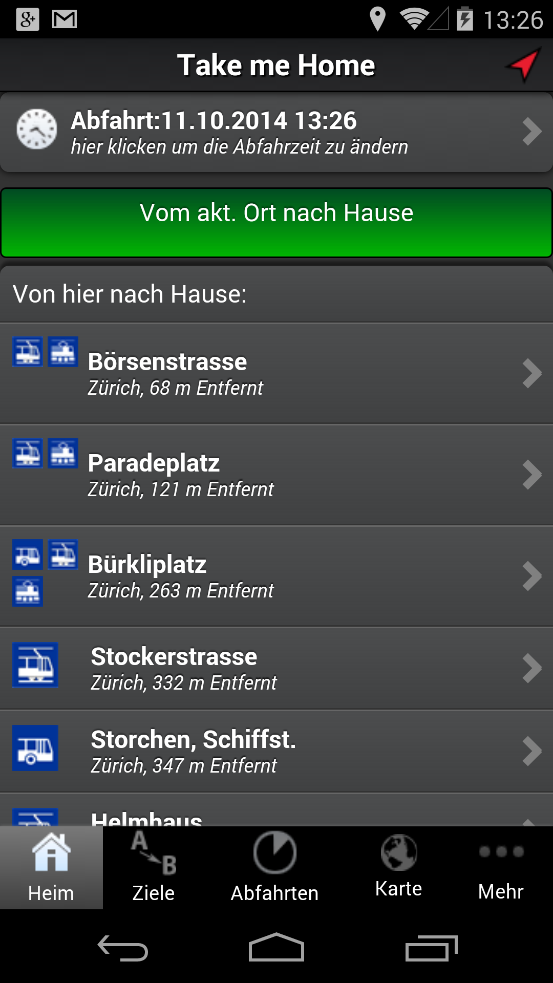 Android application A+ Journey Planner Zürich screenshort