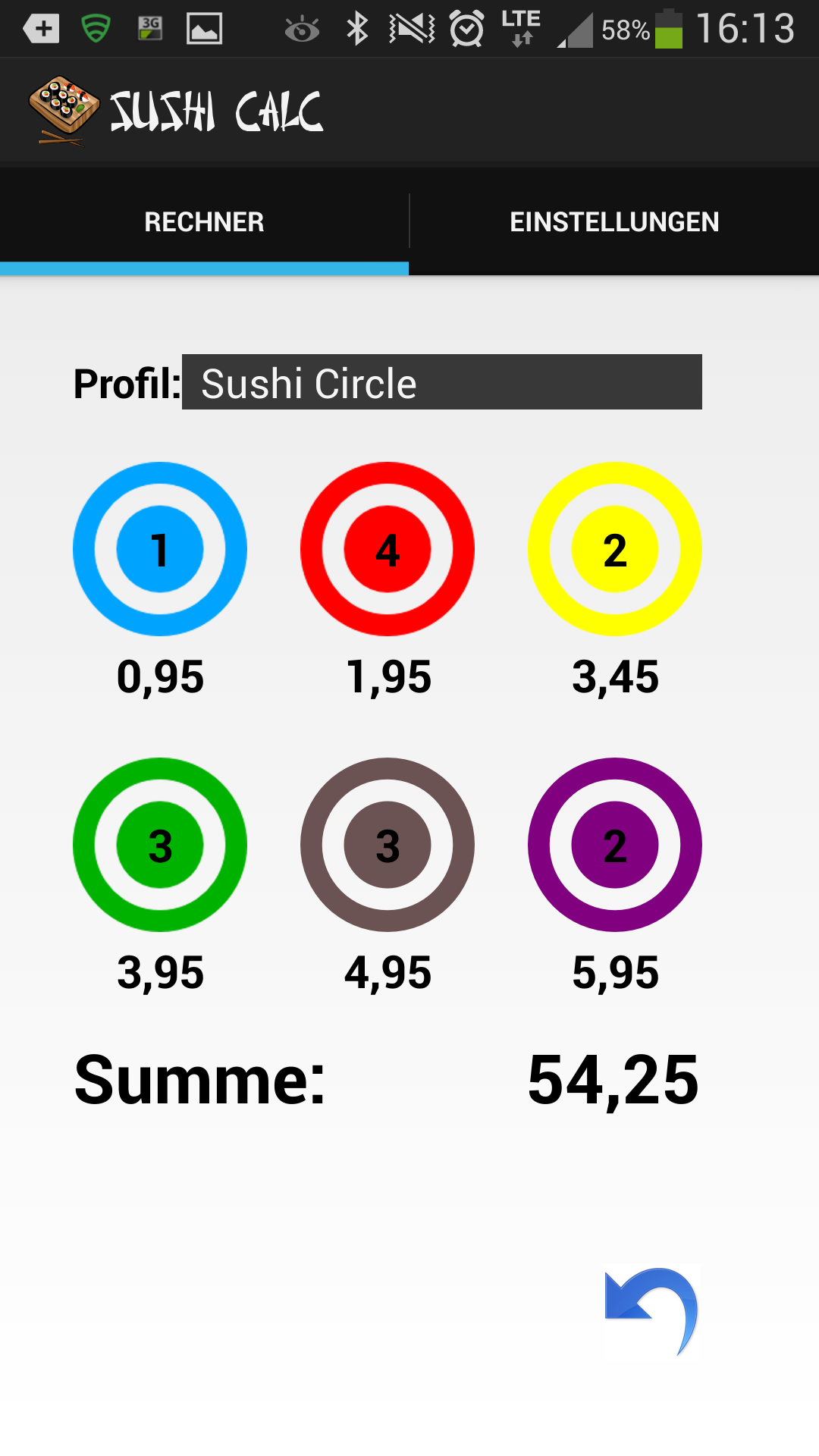Android application SUSHI CALCULATOR screenshort