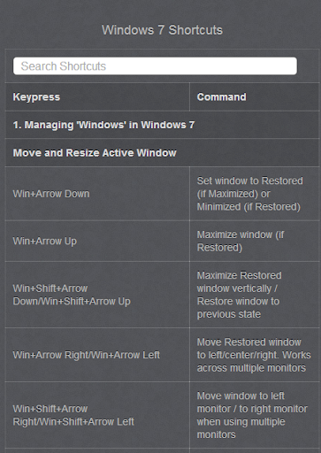 Windows7 Keyboard Shortcut