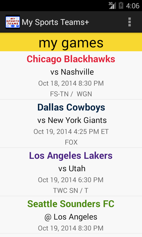 Android application My Sports Teams+ screenshort