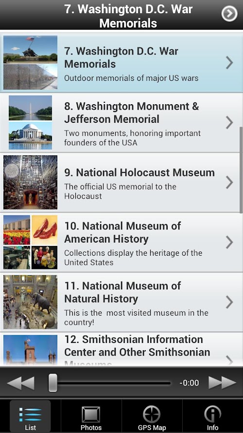 Android application Audio Tour USA: Washington DC screenshort