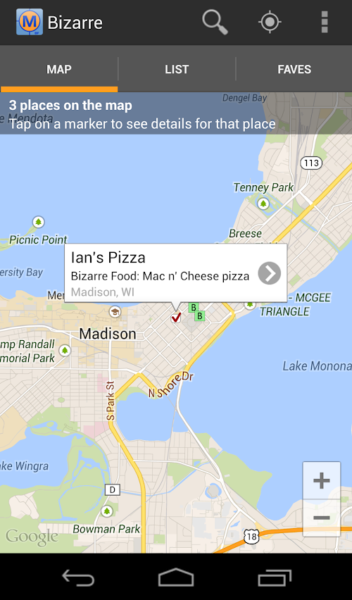 Android application Bizarre Foods Locator screenshort