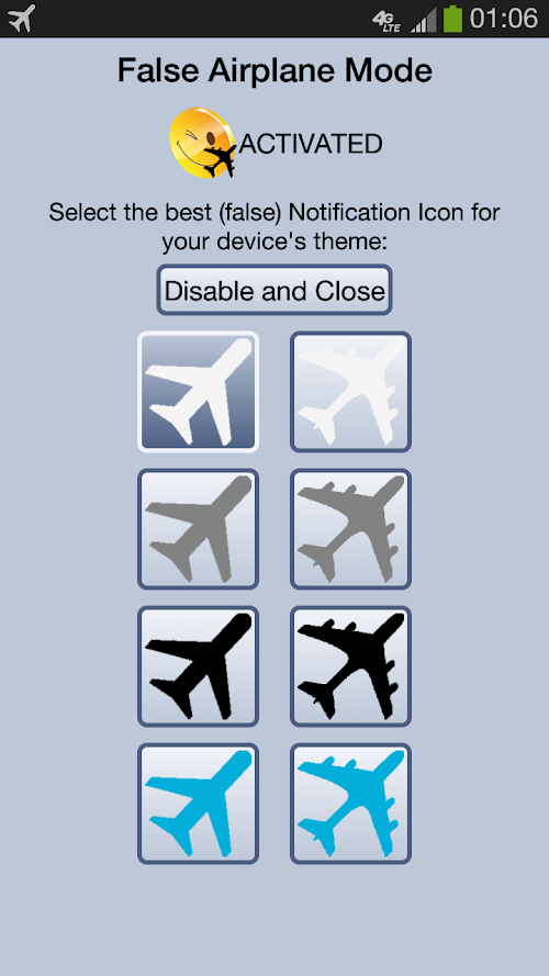 Android application Fake Airplane Mode Status screenshort
