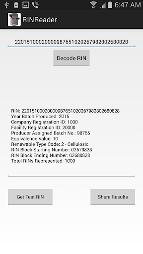 RIN Reader Decoder