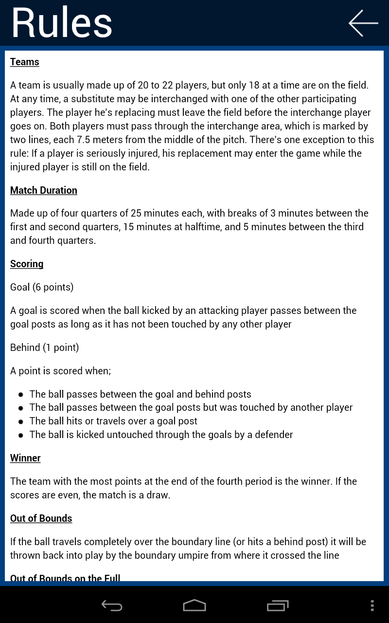 Sports Rules - Pocket Guide Screen 2
