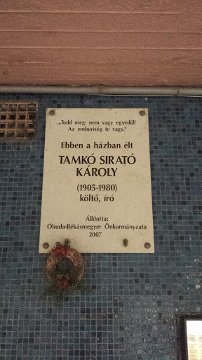 Tamkó Sirató Károly Emléktábla