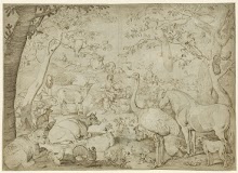 Orpheus en de dieren in een landschap