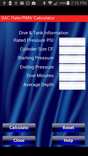 Scuba SAC RMV Calculator