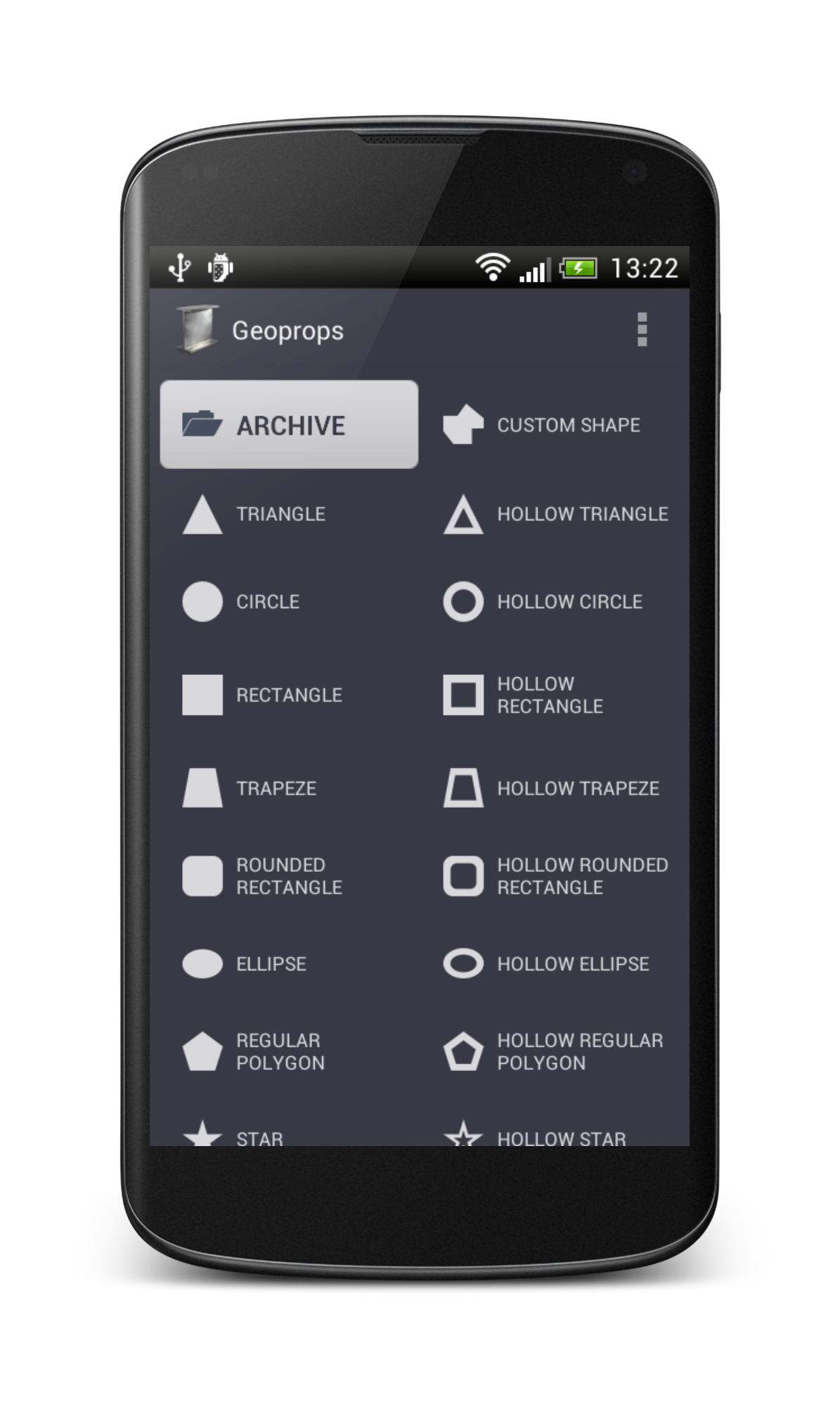 Android application Sections screenshort