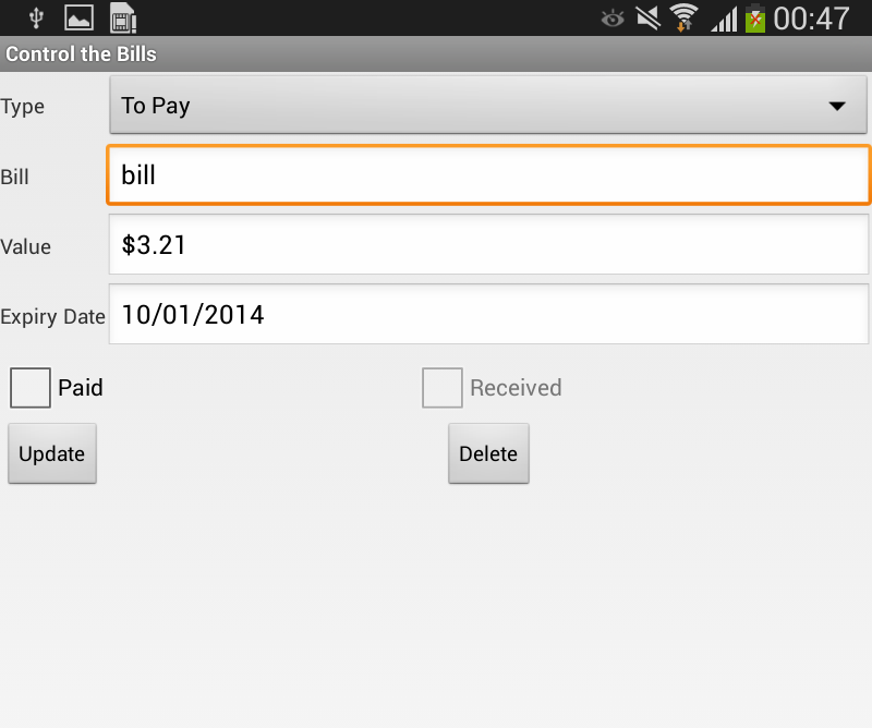 Control the Bills Screen 2