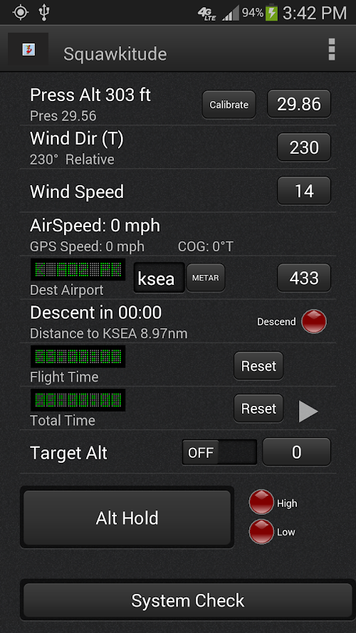 Android application Altitude &amp; Airspeed Alerting screenshort