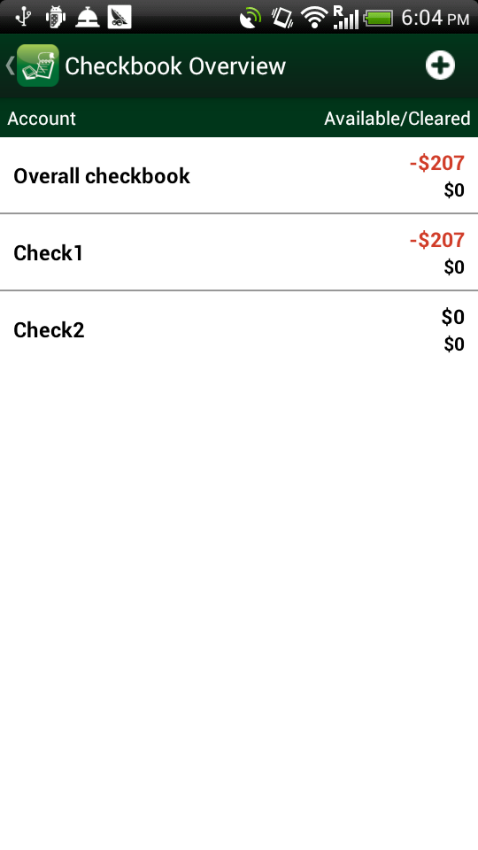 Checkbook Manager Screen 2