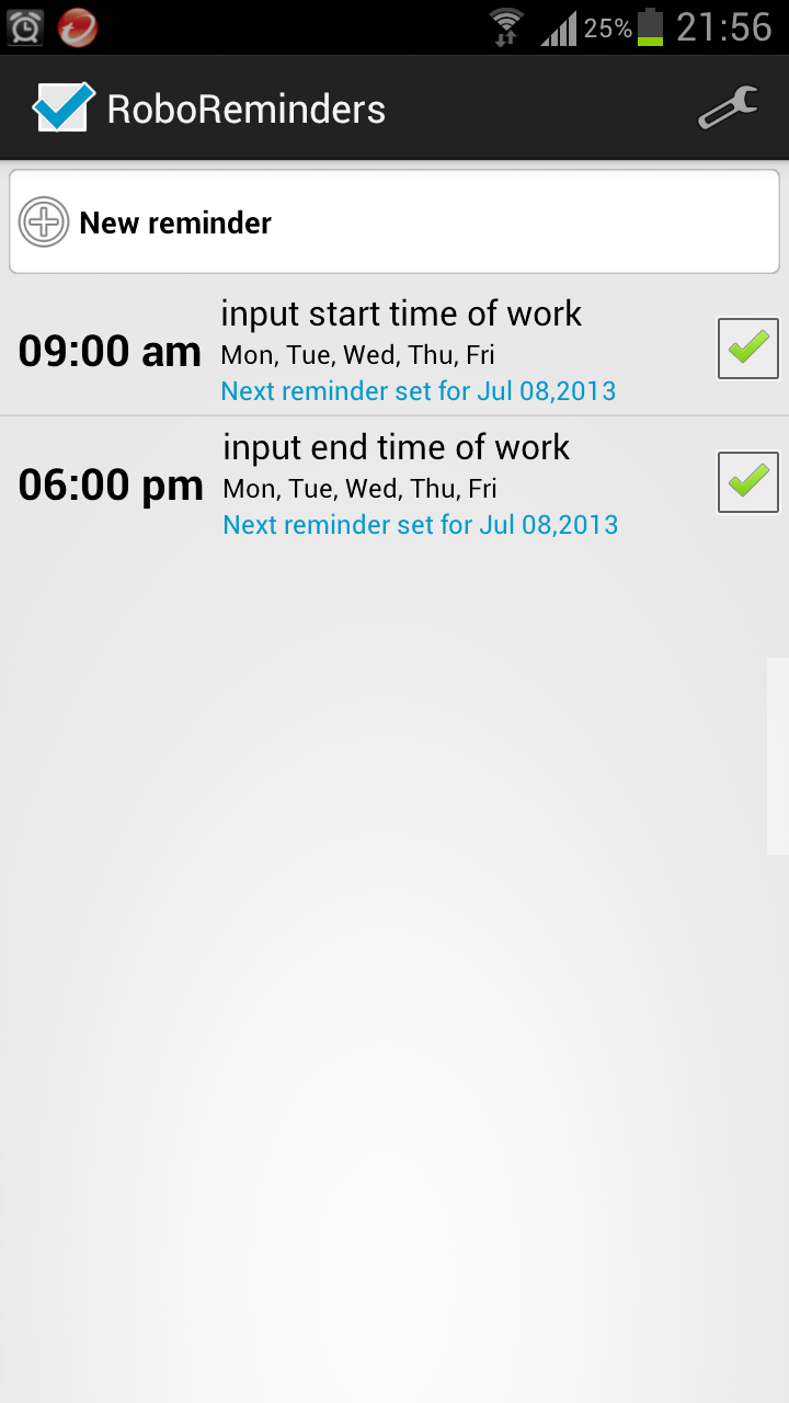 RoboReminders Screen 1