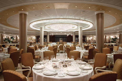 You'll love dining in Oceania Riviera's elegant Grand Dining Room under the luminous crystal chandelier.