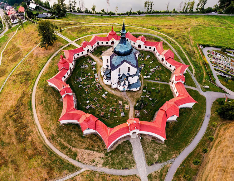 The  17th-century Pilgrimage Church of St. John of Nepomuk at Zelená Hora, a UNESCO World Heritage Site in the Czech Republic, is a masterpiece of neo-Gothic and baroque architectural styles.