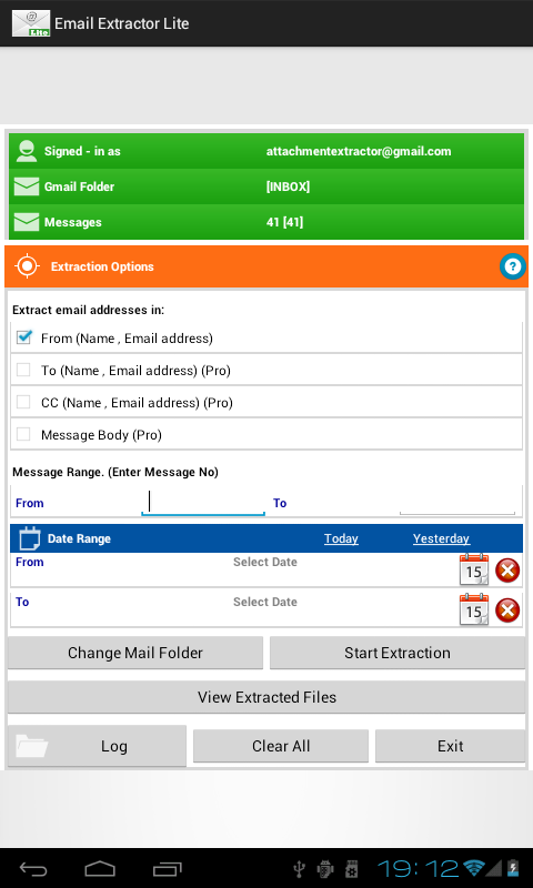 Email Extractor Lite Screen 2