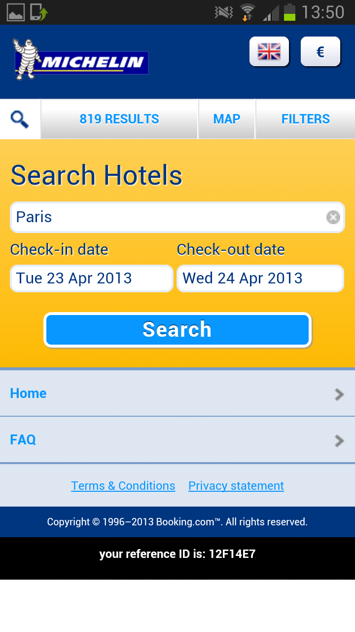 MICHELIN Hotels- Booking Screen 1
