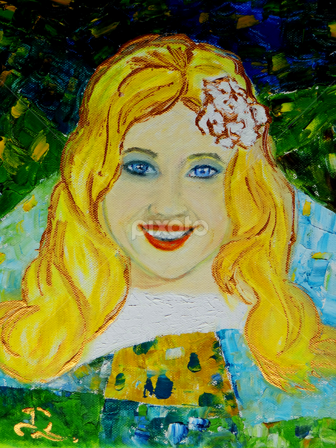 Goldilocks girl with gardenia by Dubravka Bednaršek - Painting All Painting